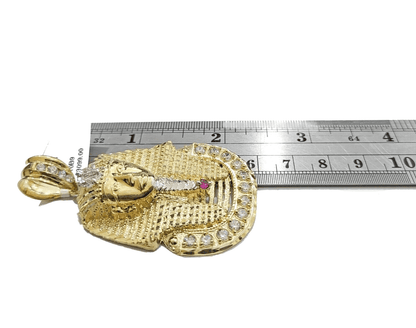 10k Gold Pharaoh Head Charm Rope Chain Necklace 8mm 22'' Set & Pendant 10kt REAL - Reva Jeweler
