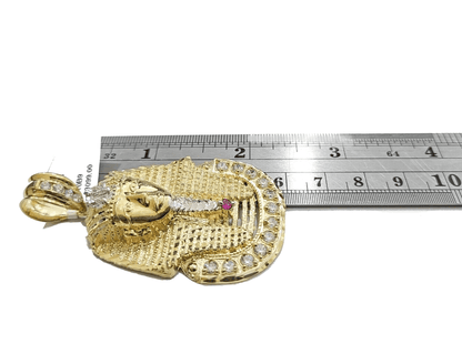 10k Gold Pharaoh Head Charm Rope Chain Necklace 8mm 24'' Set & Pendant 10kt REAL - Reva Jeweler