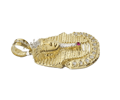 10k Gold Pharaoh Head Charm Rope Chain Necklace 8mm 28'' Set & Pendant 10kt REAL - Reva Jeweler