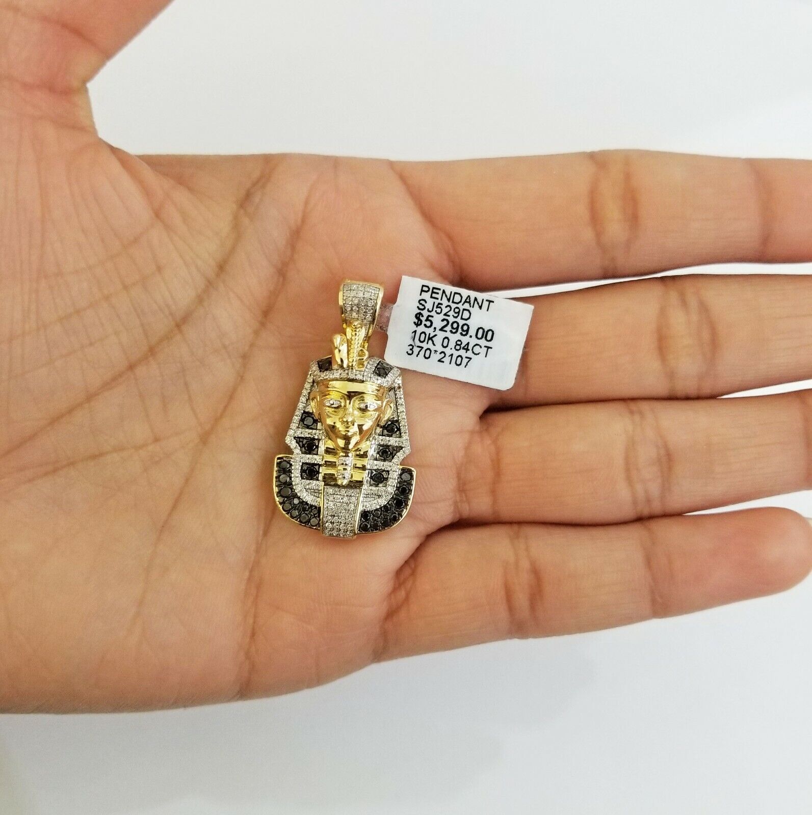 10k Gold Pharaoh Head Pendant Real Diamond Charm - Reva Jeweler