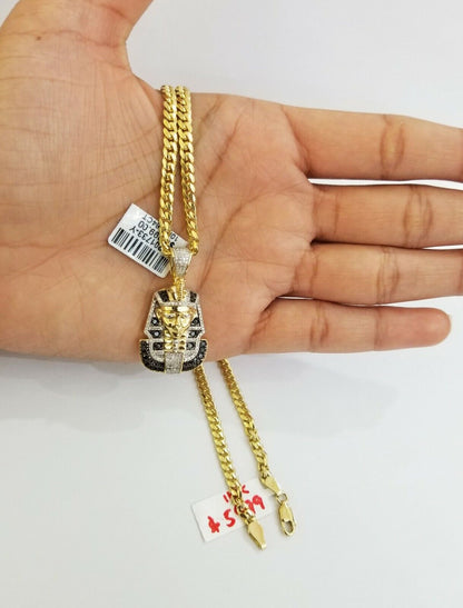 10k Gold Pharaoh Head Pendant Real Diamond Charm - Reva Jeweler