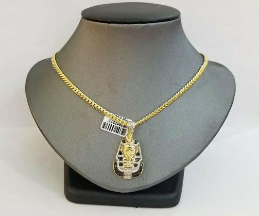 10k Gold Pharaoh Head Pendant Real Diamond Charm - Reva Jeweler