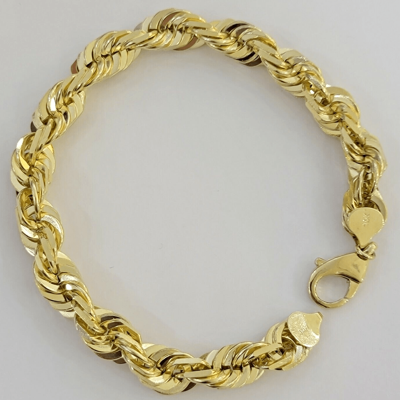 10k Gold Rope Bracelet 9 Inch 10mm Diamond Cuts Real Solid Link 10KT Yellow Gold - Reva Jeweler