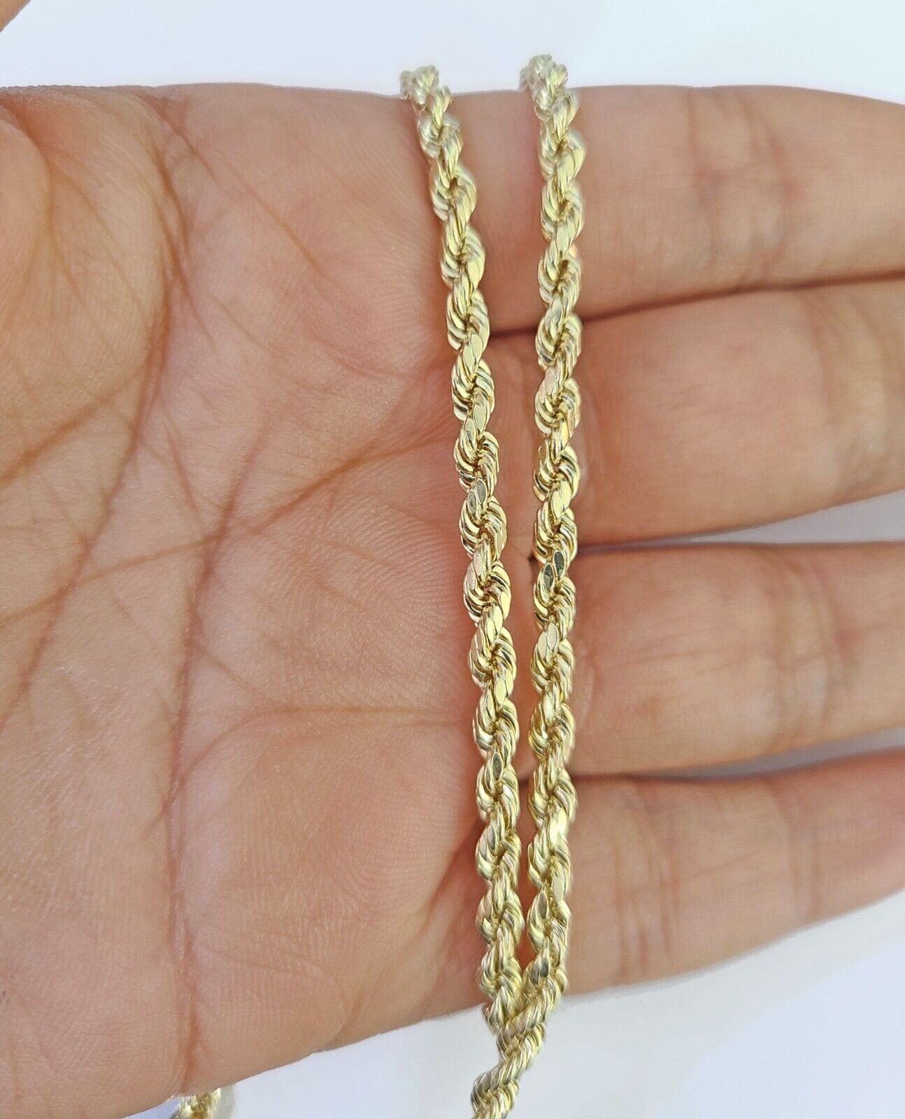 10K Gold Rope Chain 3mm Length 18" 20" 22" 24" 26" 28" 30" & Cross Charm - Reva Jeweler