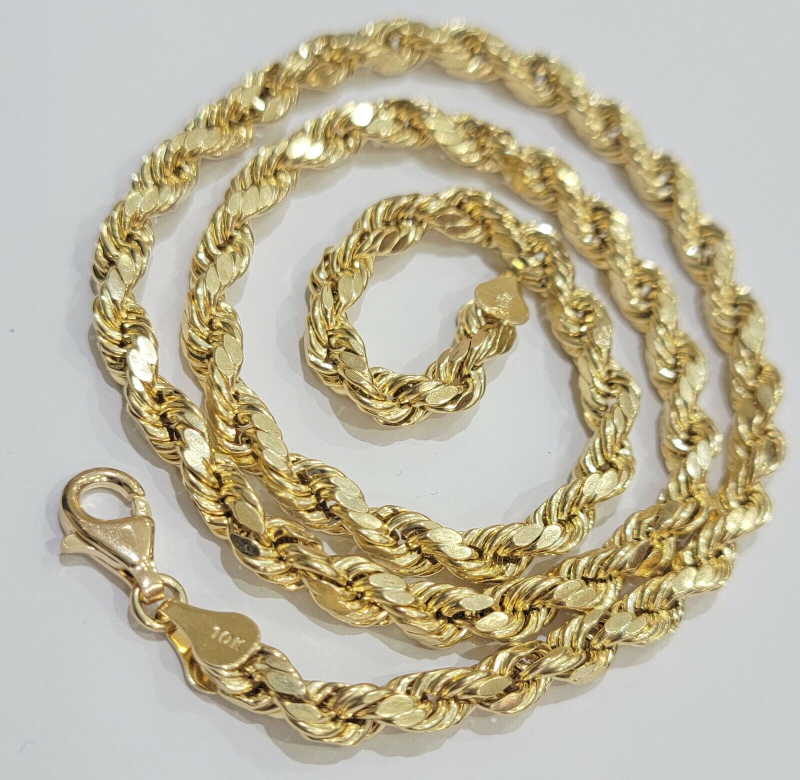 10k Gold Rope chain 6mm 26 Inch Real 10kt Yellow Gold Necklace Diamond Cut - Reva Jeweler