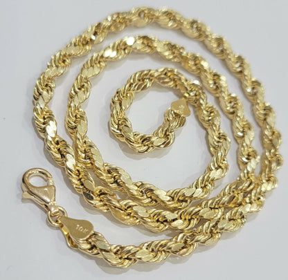 10k Gold Rope chain 6mm 26 Inch Real 10kt Yellow Gold Necklace Diamond Cut - Reva Jeweler