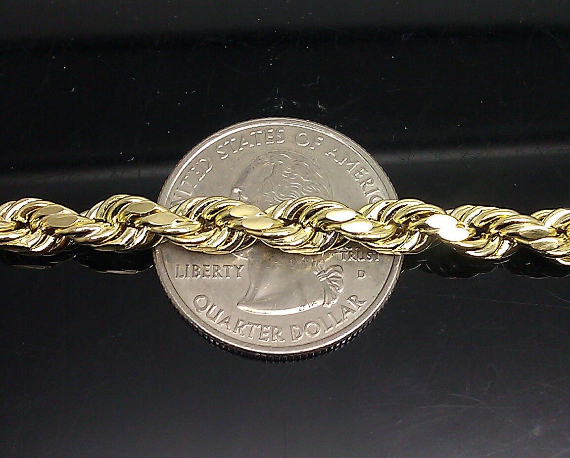 10k Gold Rope chain 6mm 26 Inch Real 10kt Yellow Gold Necklace Diamond Cut - Reva Jeweler
