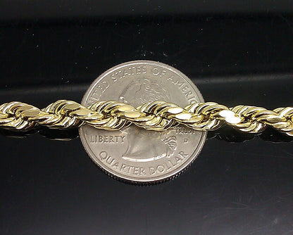 10k Gold Rope chain 6mm 26 Inch Real 10kt Yellow Gold Necklace Diamond Cut - Reva Jeweler