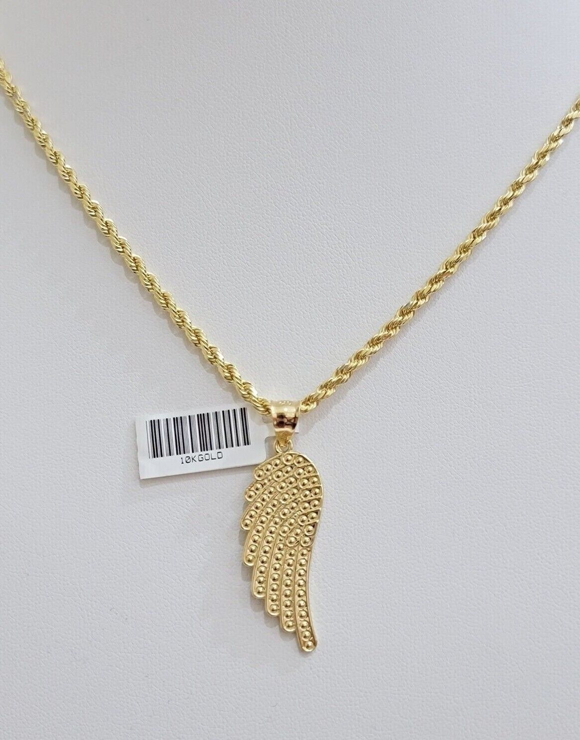 10k Gold Rope Chain Angel Wing Charm Pendant Set 18 - 28'' Inch 3mm Necklace REAL - Reva Jeweler