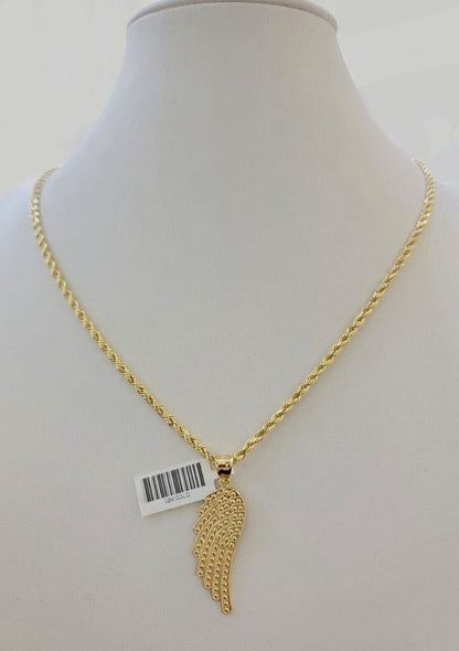 10k Gold Rope Chain Angel Wing Charm Pendant Set 18 - 28'' Inch 3mm Necklace REAL - Reva Jeweler