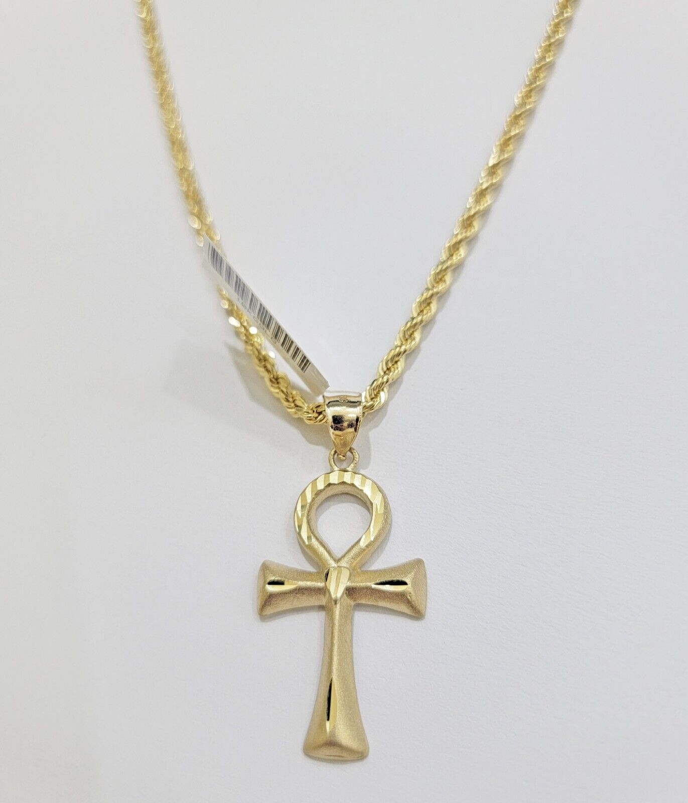 10k Gold Rope Chain Ankh Cross Charm Pendant Set 18" - 28" inch 3mm Necklace, REAL - Reva Jeweler