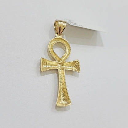 10k Gold Rope Chain Ankh Cross Charm Pendant Set 18" - 28" inch 3mm Necklace, REAL - Reva Jeweler