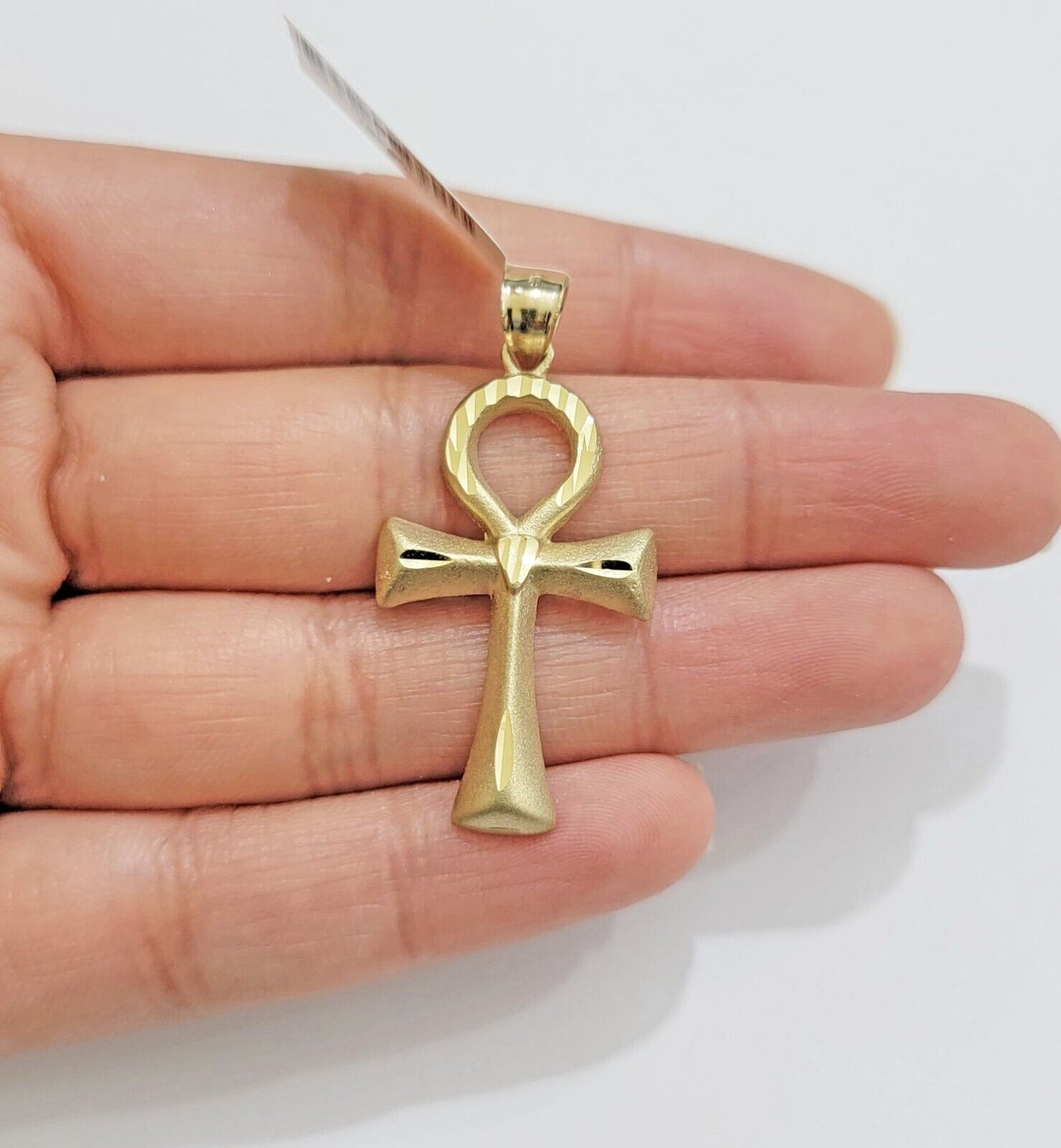 10k Gold Rope Chain Ankh Cross Charm Pendant Set 18" Inch 3mm Necklace, REAL SET - Reva Jeweler