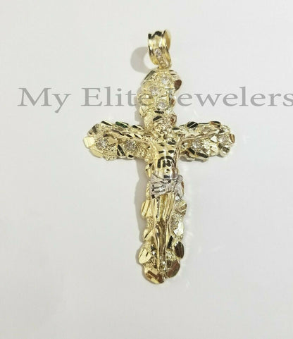 10k Gold Rope Chain & Cross Charm Pendant Mens 10kt Yellow Gold 8mm 24" Necklace - Reva Jeweler