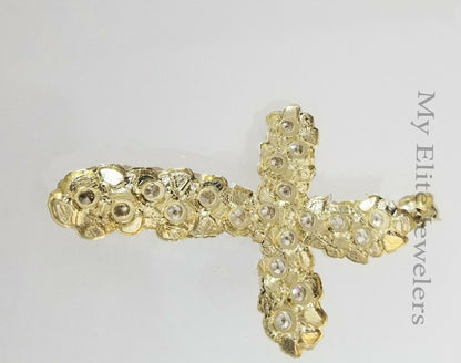 10k Gold Rope Chain & Cross Charm Pendant Mens 10kt Yellow Gold 8mm 24" Necklace - Reva Jeweler