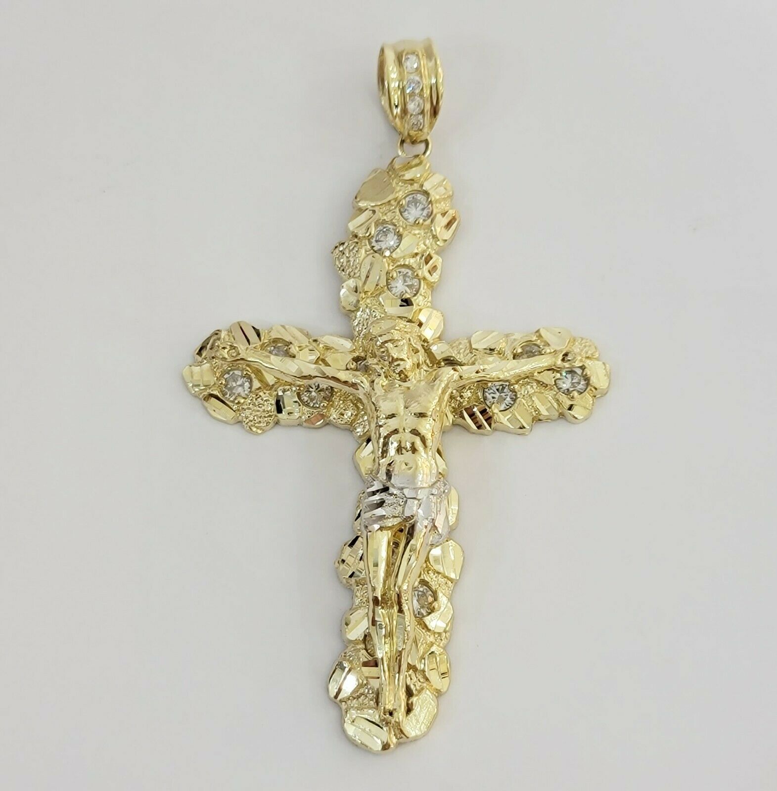 10k Gold Rope Chain & Cross Charm Pendant Mens 10kt Yellow Gold 8mm 24" Necklace - Reva Jeweler