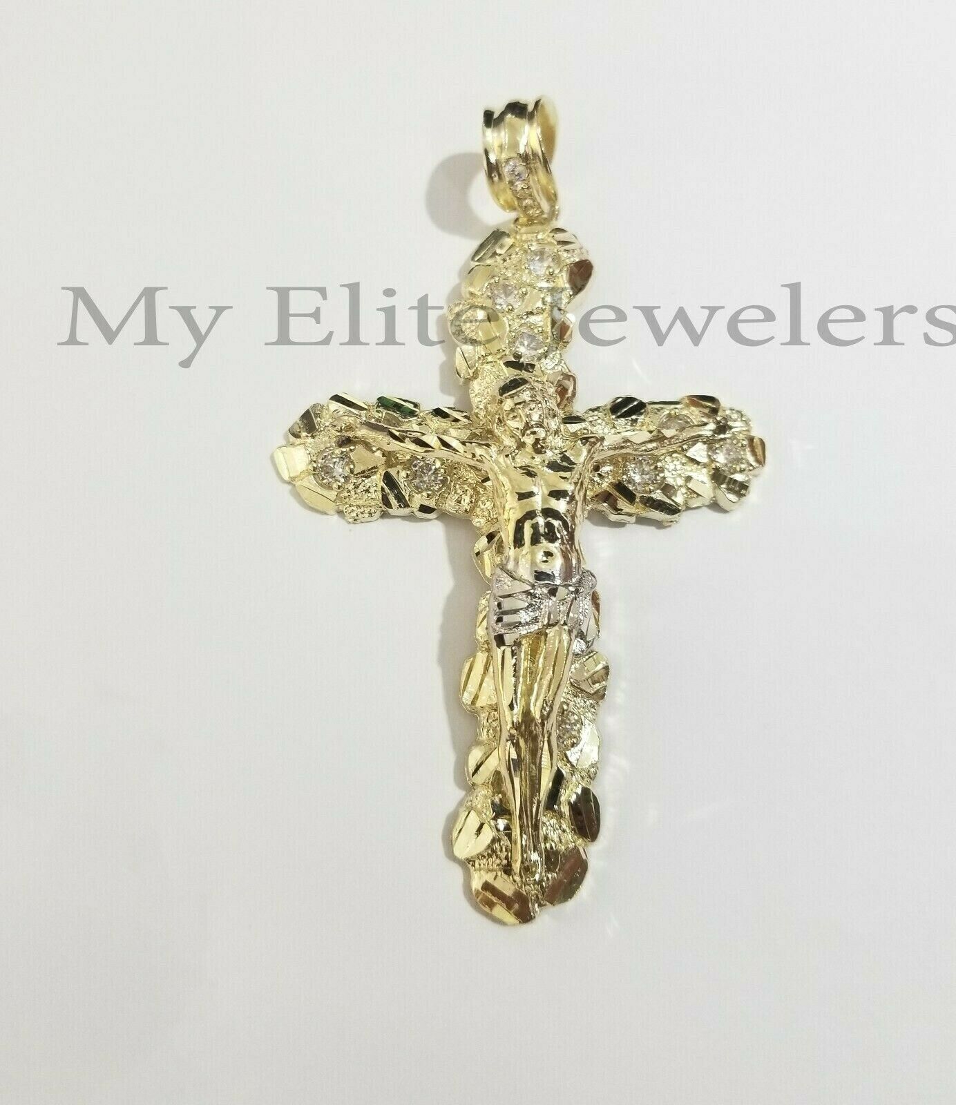 10k Gold Rope Chain & Cross Charm Pendant Mens 10kt Yellow Gold 8mm 26" Necklace - Reva Jeweler
