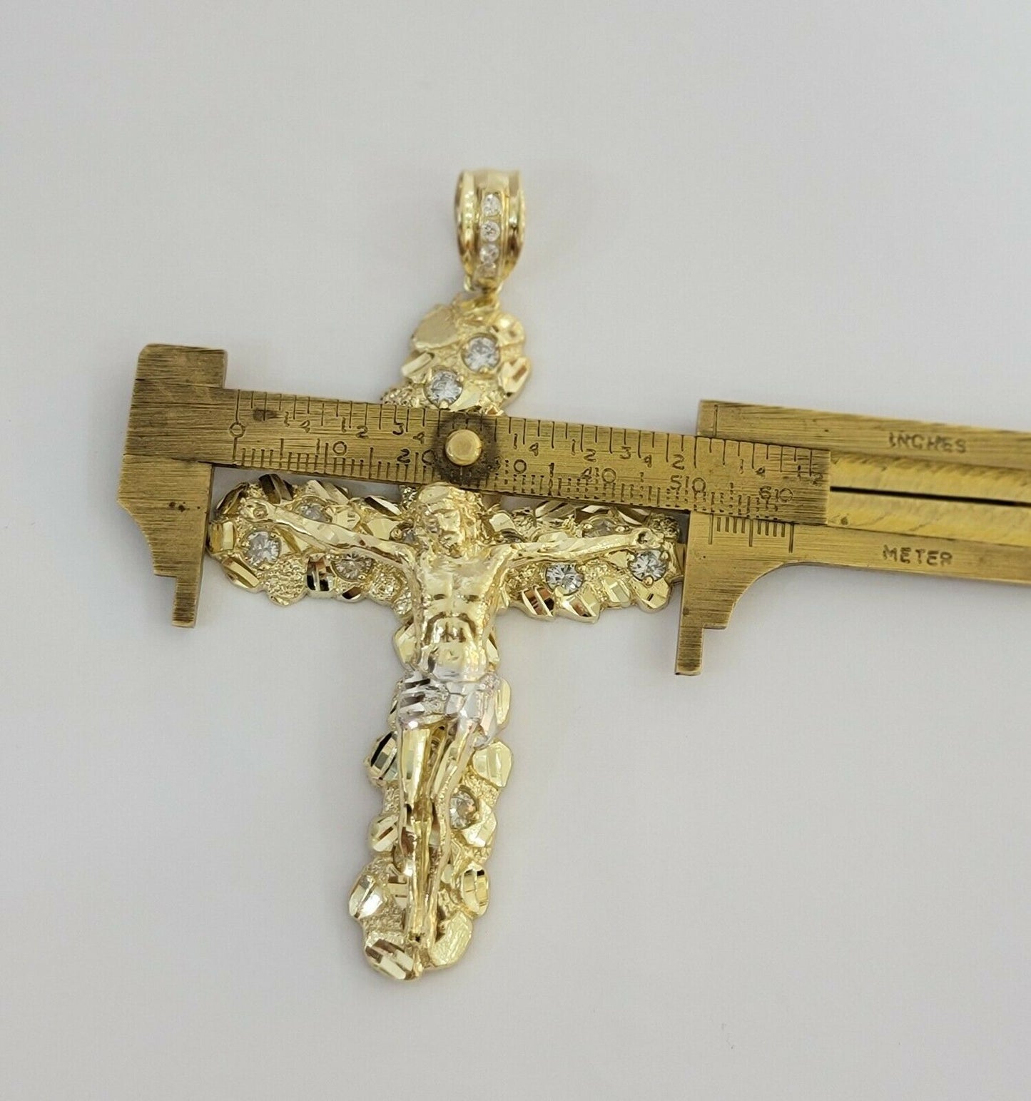 10k Gold Rope Chain & Cross Charm Pendant Mens 10kt Yellow Gold 8mm 26" Necklace - Reva Jeweler