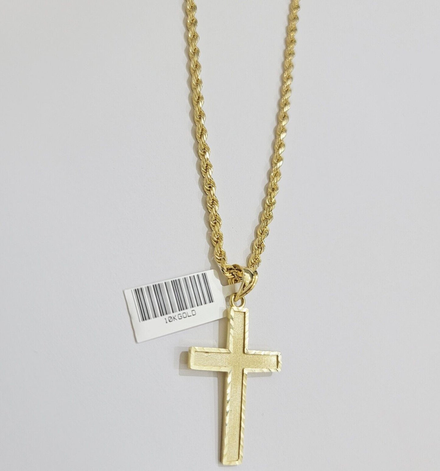 10k Gold Rope Chain Cross Charm Pendant Set 18" - 28" inch 3mm Necklace, REAL 10KT - Reva Jeweler