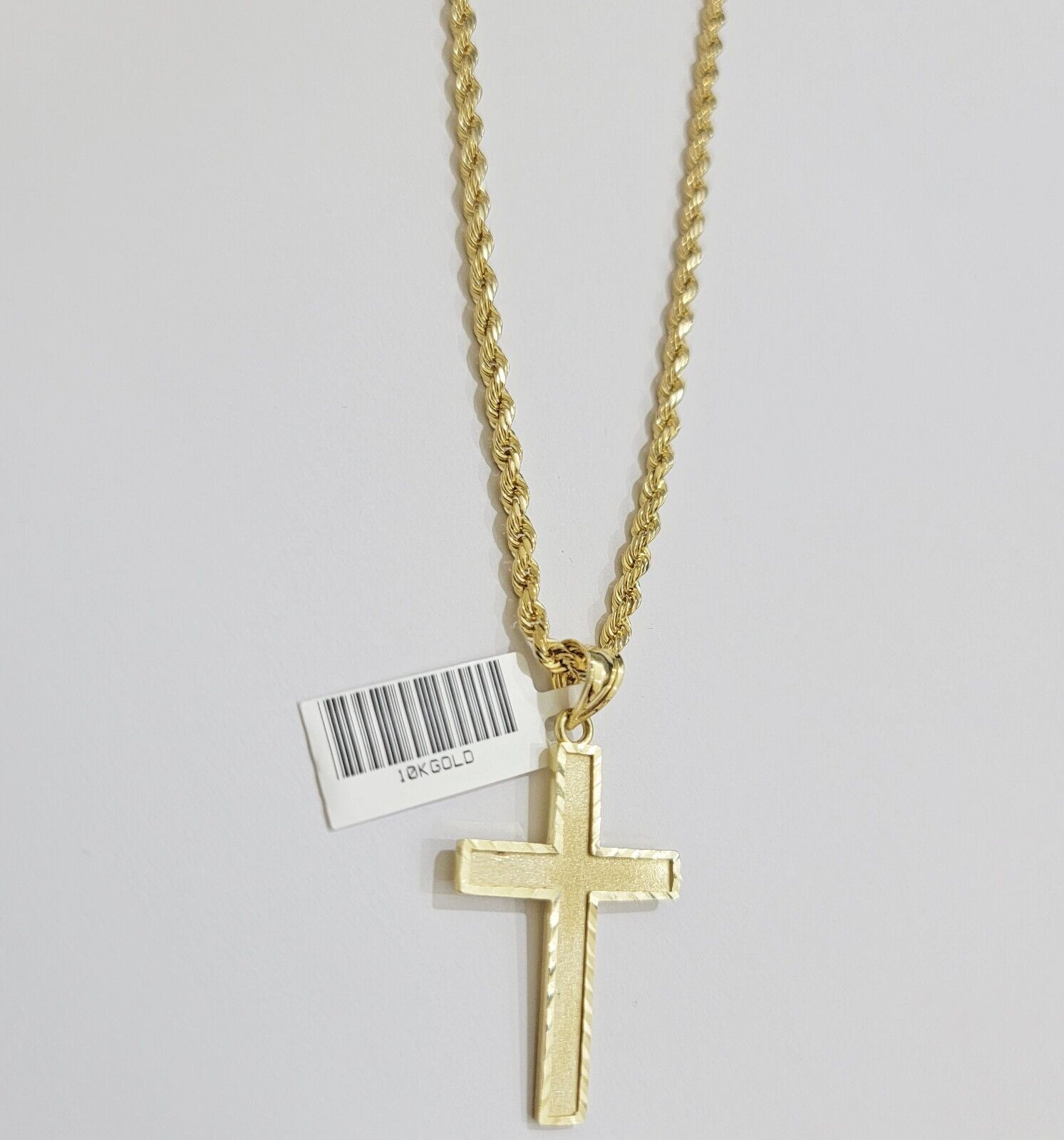 10k Gold Rope Chain Cross Charm Pendant Set 18" - 28" inch 3mm Necklace, REAL 10KT - Reva Jeweler
