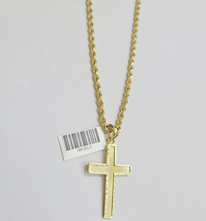 10k Gold Rope Chain Cross pendant Set 3mm 24 Inch Necklace & Charm REAL 10kt - Reva Jeweler
