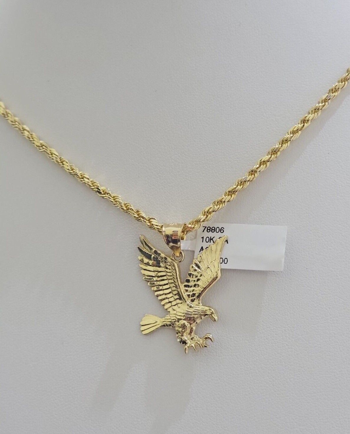 10k Gold Rope Chain Eagle Charm Pendant Set 22'' Inches 3mm Necklace REAL SALE - Reva Jeweler