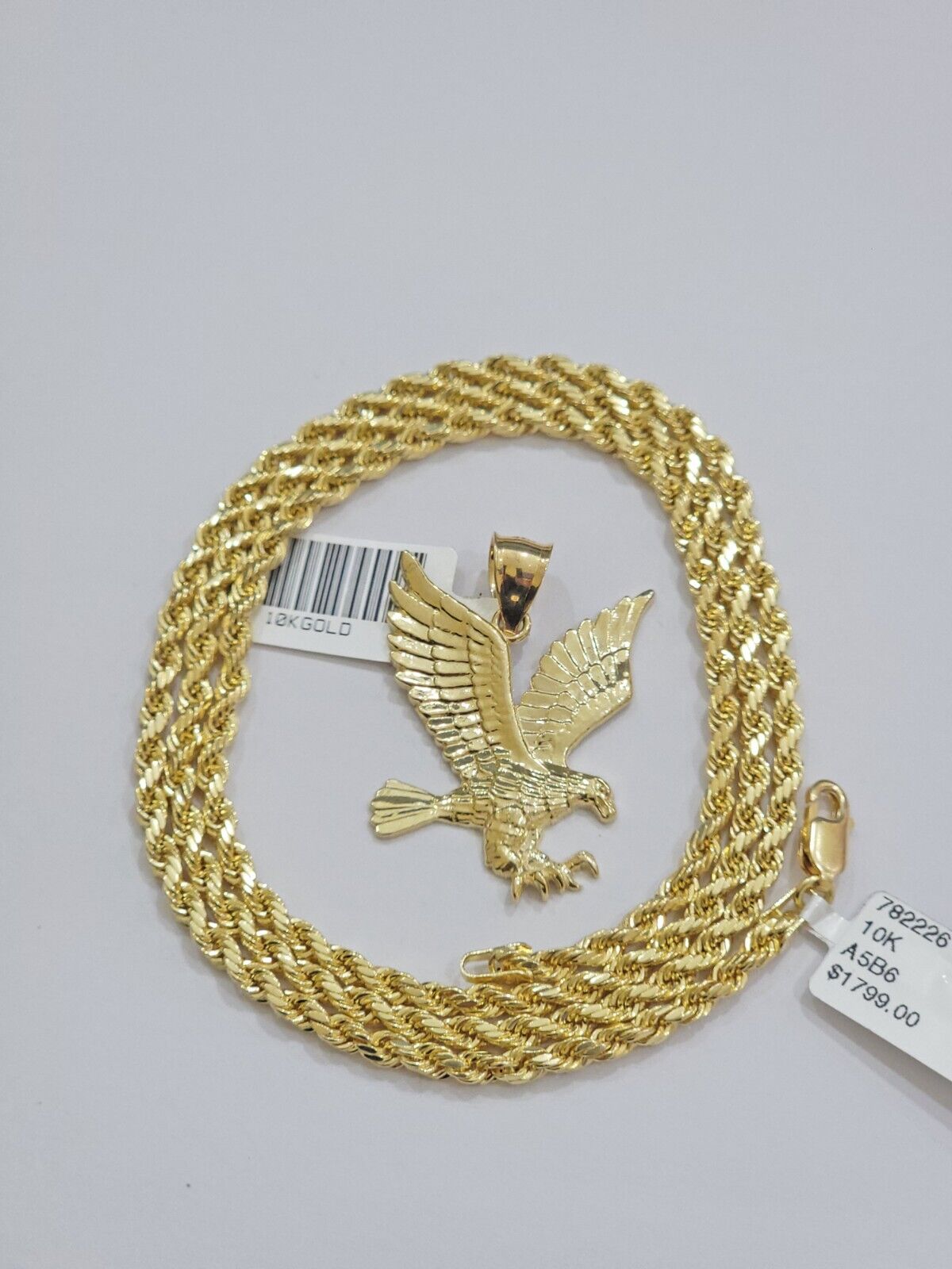 10k Gold Rope Chain Eagle Charm Pendant Set 22'' Inches 3mm Necklace REAL SALE - Reva Jeweler