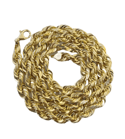 10k Gold Rope Chain For Men Necklace Diamond Cut 6mm 22 Inch SOLID On Sale - Reva Jeweler