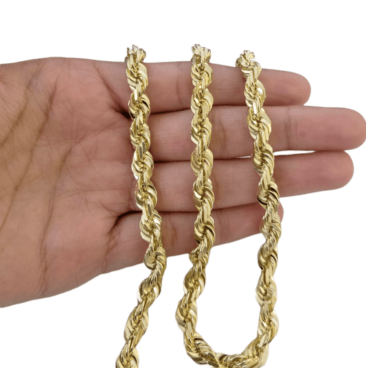 10k Gold Rope Chain For Men Necklace Diamond Cut 6mm 22 Inch SOLID On Sale - Reva Jeweler