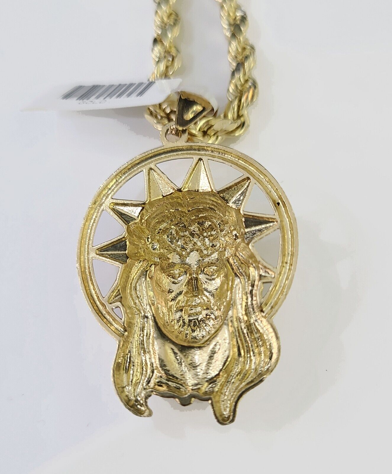 10k Gold Rope Chain & Jesus Head Charm SET 5mm 22 Inches Necklace - Reva Jeweler