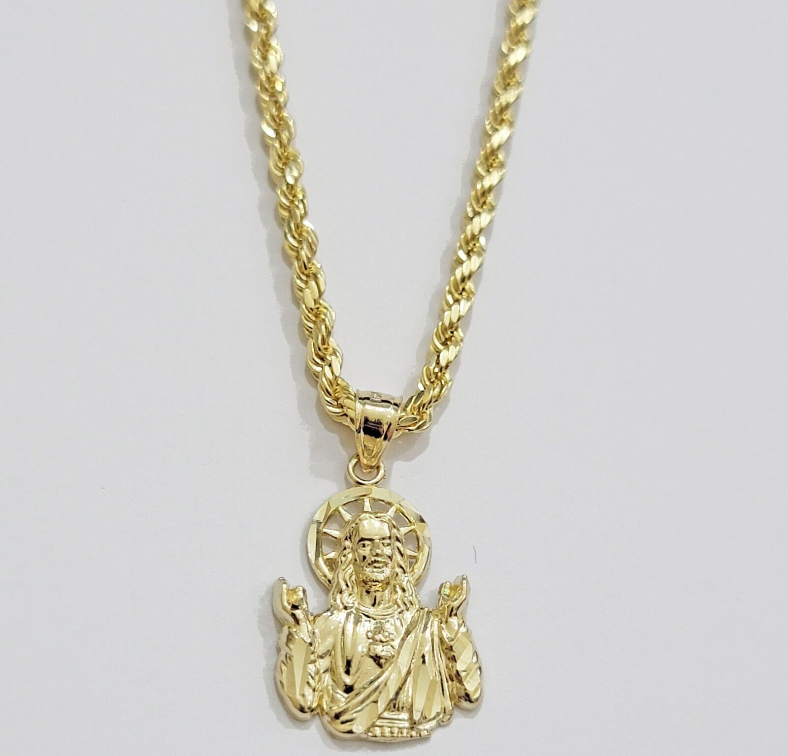 10k Gold Rope Chain Jesus Head pendant Set 3mm 24 Inch Necklace & Charm REAL 10k - Reva Jeweler