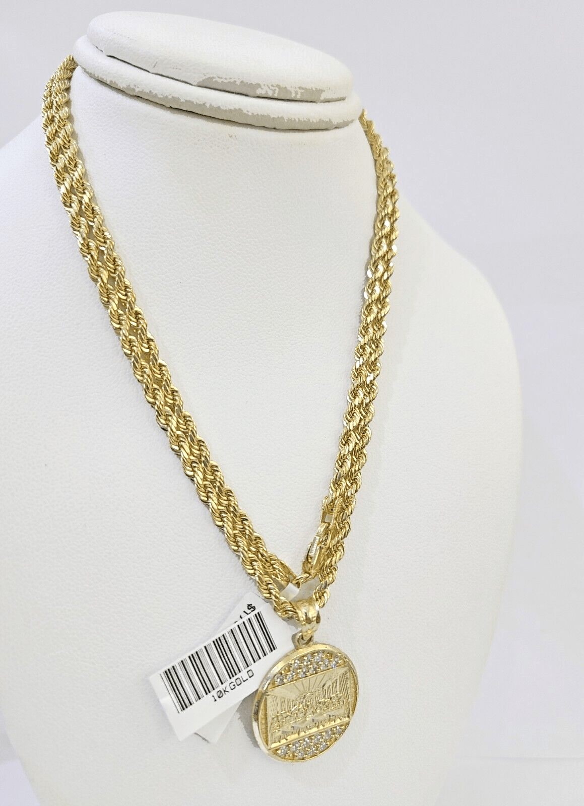 10k Gold Rope Chain & Last Supper Charm Pendent SET 3mm 22 Inches Necklace - Reva Jeweler
