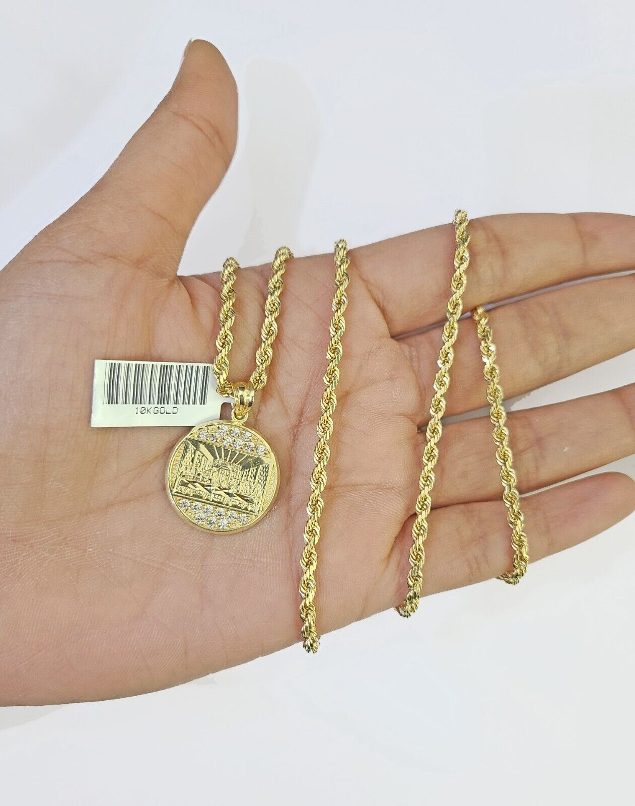 10k Gold Rope Chain & Last Supper Charm Pendent SET 3mm 22 Inches Necklace - Reva Jeweler