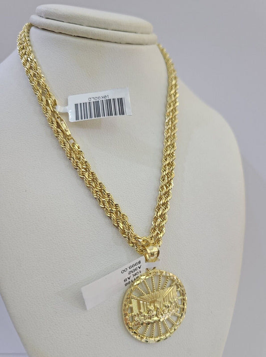 10k Gold Rope Chain & Last Supper Charm Pendent SET 3mm 22 Inches Necklace - Reva Jeweler