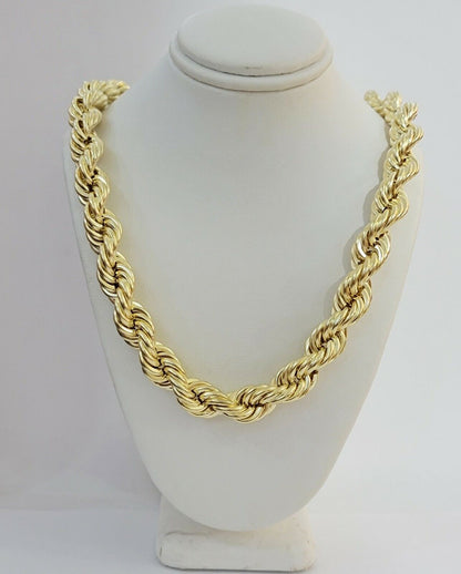 10k Gold Rope Chain Mens 22 Inch Necklace 12mm REAL 10kt Yellow Gold , Thick - Reva Jeweler
