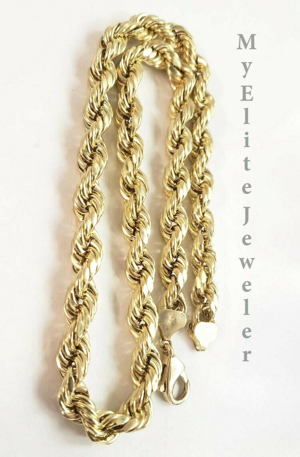 10K Gold Rope Chain Necklace 20 Inch 8mm Yellow Gold Lobster Lock , REAL GOLD - Reva Jeweler