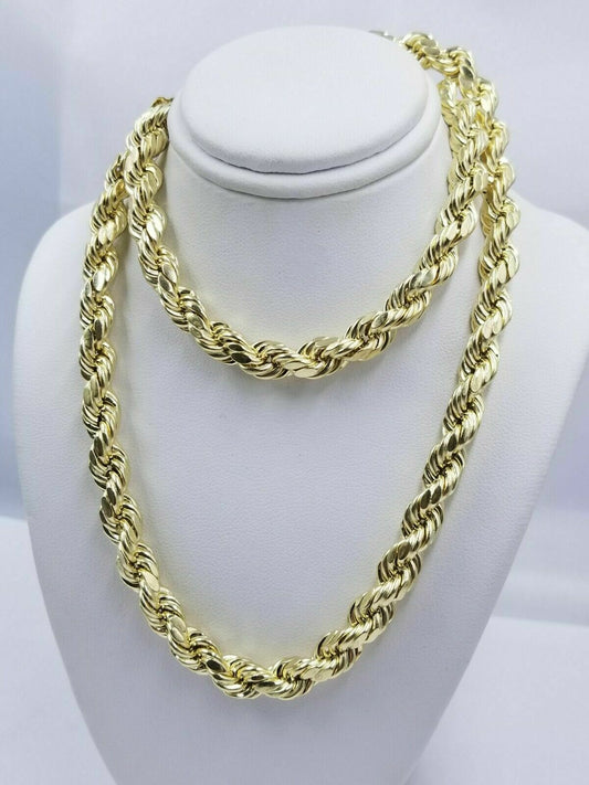 10K Gold Rope Chain Necklace 20 Inch 8mm Yellow Gold Lobster Lock , REAL GOLD - Reva Jeweler