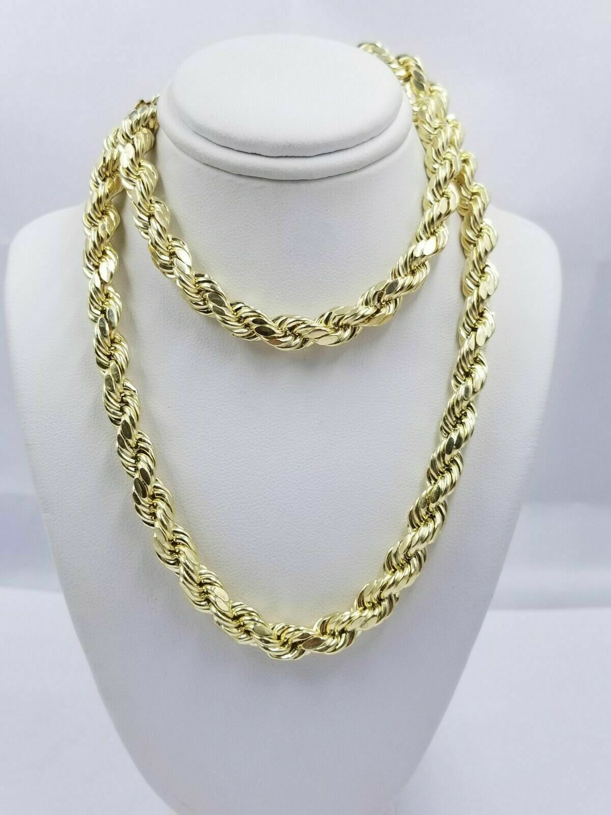 10K Gold Rope Chain Necklace 20 Inch 8mm Yellow Gold Lobster Lock , REAL GOLD - Reva Jeweler