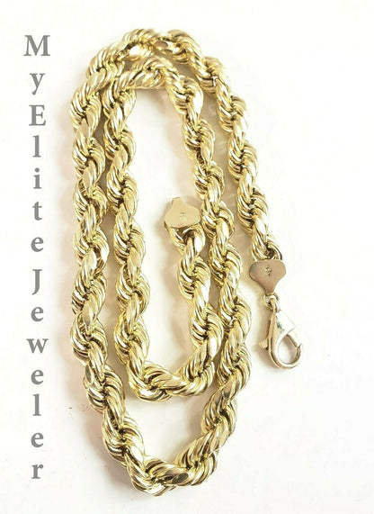 10K Gold Rope Chain Necklace 20 Inch 8mm Yellow Gold Lobster Lock , REAL GOLD - Reva Jeweler