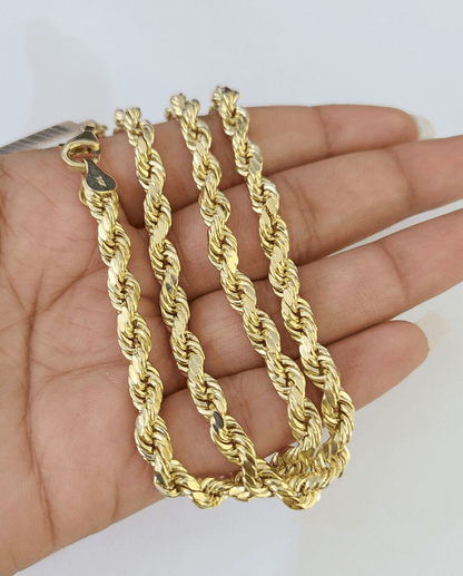 10k Gold Rope chain Necklace 22 Inch 6mm Diamond Cut REAL 10kt Yellow Gold - GoldenlinQ