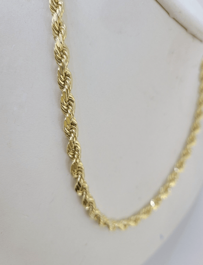 10k Gold Rope chain Necklace 22 Inch 6mm Diamond Cut REAL 10kt Yellow Gold - GoldenlinQ