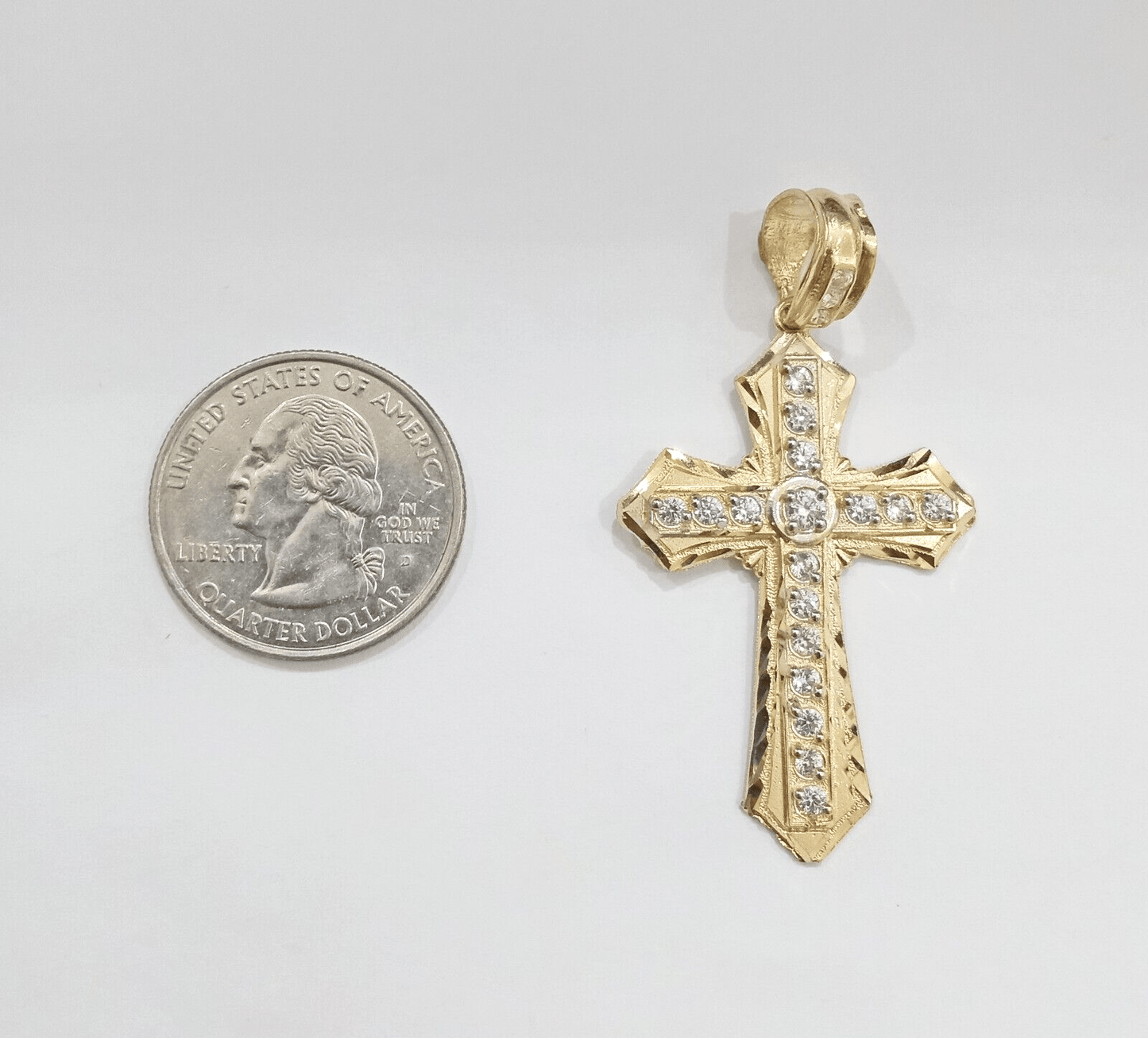 10k Gold Rope Chain Necklace Cross Charm Pendant Set 18 - 28" inch 5mm, REAL 14kt - Reva Jeweler