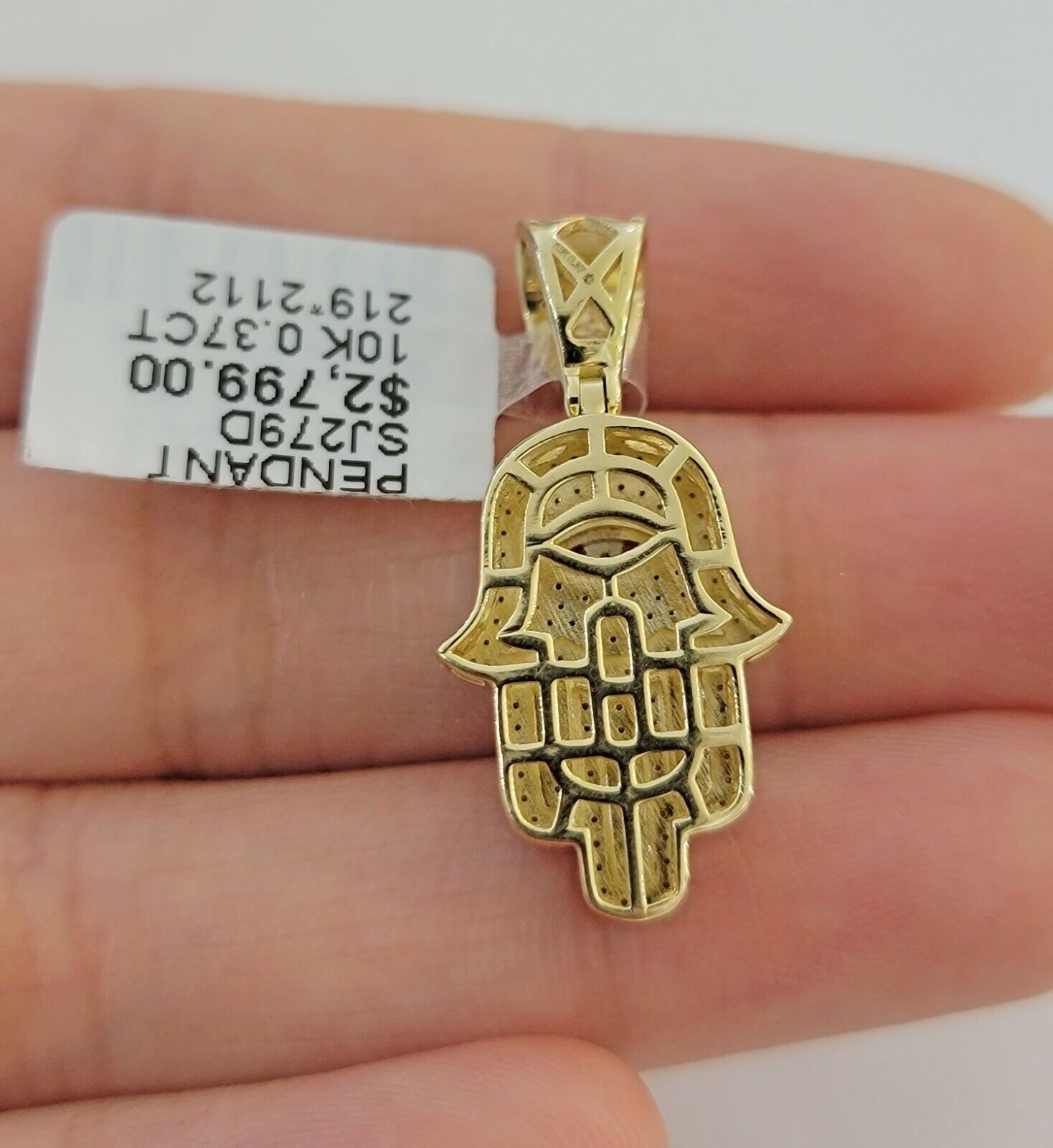 10k Gold Rope Chain necklace Hamsa Diamond Pendant Hamza Charm Necklace REAL - Reva Jeweler