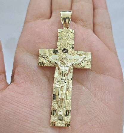 10k Gold Rope Chain Nugget Cross Charm Pendant Set 18 - 28 inch 3mm Necklace, REAL - Reva Jeweler