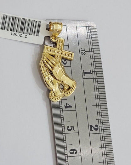 10k Gold Rope Chain Praying Hand Charm Pendant Set 18 - 28''Inch 3mm Necklace REAL - Reva Jeweler