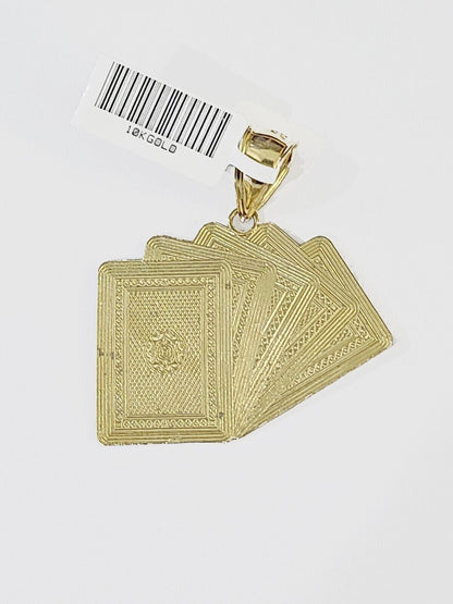 10k Gold Royal Flush Pendant Rope Chain 3mm 24'' Necklace Set Real Yellow - Reva Jeweler