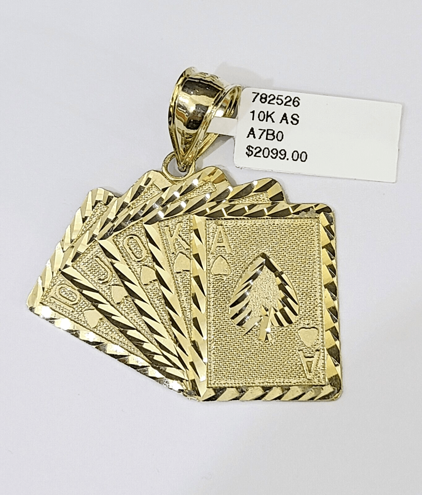 10k Gold Royal Flush Pendant Rope Chain 3mm 26'' Necklace Set Real Yellow - Reva Jeweler