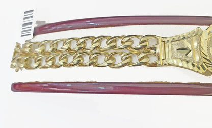 10k Gold Saint Barbara Miami Cuban Bracelet Size 8" 15mm - Reva Jeweler