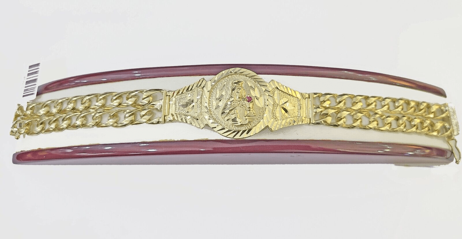 10k Gold Saint Barbara Miami Cuban Bracelet Size 8" 15mm - Reva Jeweler