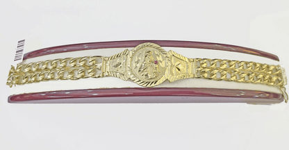 10k Gold Saint Barbara Miami Cuban Bracelet Size 8" 15mm - Reva Jeweler